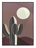 Shop365 Çölde Ay Manzarası Kaktüs İllüstrasyon Kahve Tonlar Modern Tablo Çerçeveli P-002507