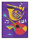 Shop365 Saksafon Keman Klarnet Müzik Aletleri Mor Canlı Renkler Modern Tablo Çerçeveli P-004235