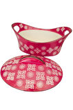 Seramik Kırmızı Oval Büyük Tencere Fırın Kabı 31x22 Cm