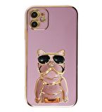 Gpack Apple iPhone 12 Kılıf Kamera Korumalı Köpek Desenli Standlı Silikon