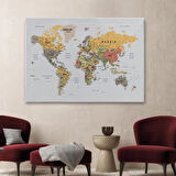 Harita Sepeti Detaylı Dünya Haritası Dekoratif Renkli Zeminli Kanvas Tablo 1676
