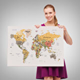 Harita Sepeti Detaylı Dünya Haritası Dekoratif Renkli Zeminli Kanvas Tablo 1676