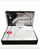 Cotton Box Çift Kişilik Jakarlı Saten Nevresim Takımı Leaf Buz Mavisi