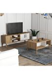 Mezza Set 1584-2074 Exxen Tv Ünitesi Exxen Orta Sehpa (AHŞAP AYAKLI) - Sepet-beyaz Rengi