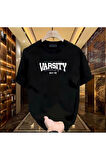 Varsity Baskılı Siyah Erkek Tshirt