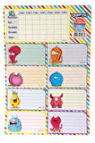 Gıpta-Boys Ders Programı Okul Etiket 3 Yaprak 16 x 24 cm Sevimli Karakterler