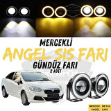 Fiat Linea 2007-2018 Uyumlu Üniversal Mercekli Angel Sis Farı Metal Su Geçirmez 76 mm Sarı Halkalı Gündüz Farı Angel Eyes 2 Adet