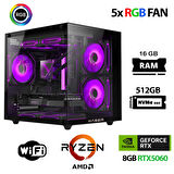 Xaser Eco X270 Ryzen 5 5600 16GB Ram 512GB M.2 NVMe SSD 8GB RTX5060 Oyuncu Masaüstü Bilgisayarı