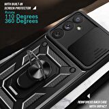 Gpack Samsung Galaxy M14 Kılıf Sert Silikon Tank Aramid Sürgülü Vega Yüzüklü