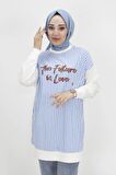 CYLN10476 PUANE İKİ İPLİK KUMAŞ YAZI BASKILI VE ÇİZGİLİ SWEATSHIRT