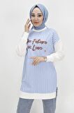 CYLN10476 PUANE İKİ İPLİK KUMAŞ YAZI BASKILI VE ÇİZGİLİ SWEATSHIRT