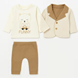 Ayıcık Desenli Hırkalı Erkek Bebek Takım