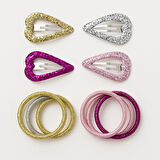 Kalp Desenli Simli Kız Çocuk Toka Set 12 Adet