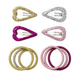 Kalp Desenli Simli Kız Çocuk Toka Set 12 Adet