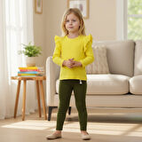 Omuzu Fırfırlı Kız Çocuk Taytlı Takım