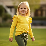 Omuzu Fırfırlı Kız Çocuk Taytlı Takım