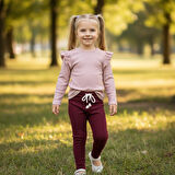 Omuzu Fırfırlı Kız Çocuk Taytlı Takım