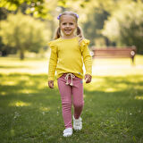 Omuzu Fırfırlı Kız Çocuk Taytlı Takım