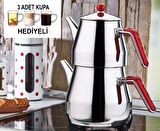 Kahramanlar Dev Çaydanlık Takımı 3 Adet Cam Kupa Hediyeli
