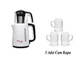 Tefal Beyaz Çaycı ve 3 Adet Cam Kupa