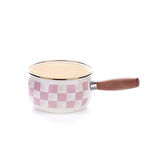 Emaye Çaydanlık ve 14 CM Sos Tavası Pembe Dama Desen