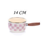 Dama Desenli Emaye Çaydanlık 3lü Saklama Kabı Kızartma Tenceresi ve 14 CM Sos Tavası Pembe