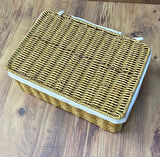 Rattan Örme Kapaklı Kutu Küçük Boy Çok Amaçlı Kapaklı Sepet