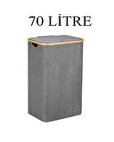 Kirli Çamaşır Sepeti 70 Litre Bambu Çerçeveli Katlanır Kumaş Sepet