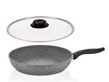 Falez Granit Tava 24 CM Cam Kapaklı