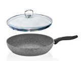 Falez Granit Tava 24 CM Cam Kapaklı