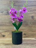Yapay Çiçek Dekoratif Orkide 4 Dal Orkide Plastik Saksılı