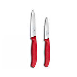 Victorinox Kırmızı Düz Soyma Bıçağı 2'li 8 CM ve 10 CM