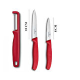 Çelik Kesme Tahstası ve Victorinox Kırmızı Düz Soyma Bıçağı 8 CM - 10 CM ve Domates Sebze Soyacağı 3lü Set