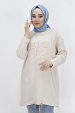 CYLN10442 PUANE AEROBİN KUMAŞ JAKAR DESENLİ BELİ LASTİKLİ TESETTÜR TUNİK