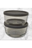 FEYZADE Round Saklama Kabı (800 cc X 2 ADET) ANTRASİT KAPAKLI