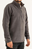 Souris Erkek Gri Standart Kalıp Anti-Pilling Tüylenme Yapmayan Yarım Fermuar Polar Sweatshirt
