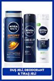 NIVEA MEN Erkek Duş Jeli Sport 500ml, Hassas Tıraş Jeli 200ml ve Deep Dimension Sprey Deodorant 150ml