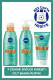 NIVEA Derma Skin Clear Sivilce Karşıtı Yüz Temizleme Jeli 150ml, Nemlendirici Tonik 200ml ve Peeling 150ml, Yağlı Cilt, Bez Çanta Hediyeli