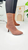 Günlük Kadın Bot Yüksek İnce Topuklu Triko Esnek Sivri Burunlu Tırtıklı Taban Rahat Bootie 170