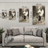 Hayvan Cam Tablo - Sevimli Dostlar Bisikletle - Dikey Motif 10-007