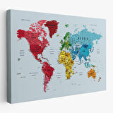 Harita Sepeti Detaylı Dünya Haritası Dekoratif Renkli Zeminli Kanvas Tablo 1700