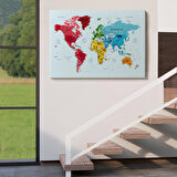 Harita Sepeti Detaylı Dünya Haritası Dekoratif Renkli Zeminli Kanvas Tablo 1700