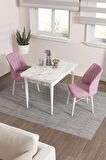 Rovena Lera Beyaz Mermer 70x110 Sabit Mdf Yemek Odası Takımı 2 Adet Sandalye