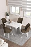 Rovena Lera Beyaz Mermer 70x110 Sabit Mdf Yemek Odası Takımı 4 Adet Sandalye