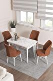 Rovena Lera Beyaz Mermer 70x110 Sabit Mdf Yemek Odası Takımı 4 Adet Sandalye