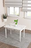 Rovena Lera Beyaz Mermer 70x110 Sabit Mdf Yemek Odası Takımı 4 Adet Sandalye