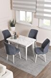 Rovena Lera Beyaz Mermer 70x110 Sabit Mdf Yemek Odası Takımı 4 Adet Sandalye