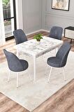 Rovena Duru Beyaz Mermer 70x110 Sabit Mdf Yemek Odası Takımı 4 Adet Sandalye