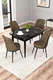 Rovena Duru Siyah Mermer 70x110 Sabit Mdf Yemek Odası Takımı 4 Adet Sandalye