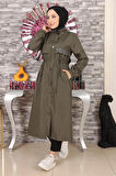 Yazı Detaylı Kapşonlu Mont Haki 15900